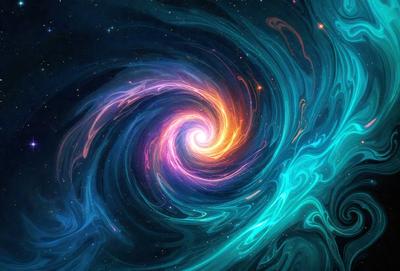 The primary subject of the image is a spiral, which is the main object, scene, or focus of the image. The spiral is set against a backdrop of a blue and purple swirling background, creating a visually striking scene. The visual style of the image is digital art, as it appears to be a digital illustration or drawing. The dominant colors in the image are blue and purple, giving it a calming and serene atmosphere.