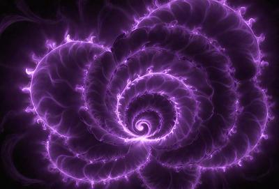 The primary subject of the image is a purple spiral, which appears to be a digital art or illustration. The spiral is set against a dark background, creating a dramatic and visually striking scene. The visual style of the image suggests that it is a digital creation, possibly a pattern or texture. The dominant colors in the image are purple and black, giving the scene a moody and mysterious atmosphere.