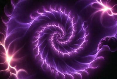 The primary subject of the image is a purple spiral, which appears to be a digital art or illustration. The spiral is set against a dark background, creating a striking contrast. The visual style of the image suggests that it is a creative and artistic representation of a spiral, possibly inspired by the concept of a DNA helix. The dominant colors in the image are purple and black, giving it a bold and striking appearance.