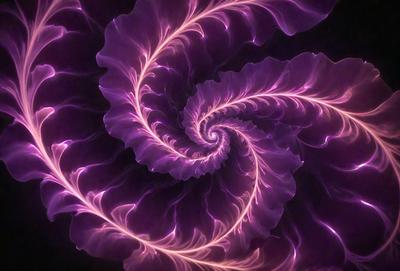 The primary subject of the image is a purple spiral, which appears to be a digital art or illustration. The spiral is set against a dark background, creating a striking contrast. The visual style of the image suggests that it is a creative and artistic representation of a spiral, possibly inspired by nature or abstract patterns. The dominant colors in the image are purple and black, giving the scene a dramatic and visually striking appearance.