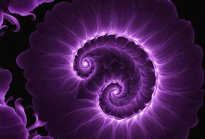 The primary subject of the image is a purple spiral, which appears to be a digital art or illustration. The setting is a dark background, and the visual style is a combination of purple and blue colors, creating a unique and artistic atmosphere. The spiral is the main focus of the image, and its vibrant colors and intricate design make it stand out against the dark background.