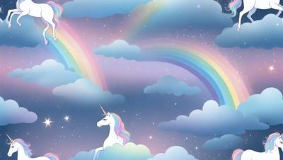 Primary subject: A white unicorn with a rainbow mane.

Setting/background: A cloudy sky with a rainbow in the background.

Visual style: Digital art.

Colors and mood: The unicorn has a rainbow mane, which adds a vibrant and colorful touch to the scene. The cloudy sky and rainbow in the background create a serene and whimsical atmosphere.