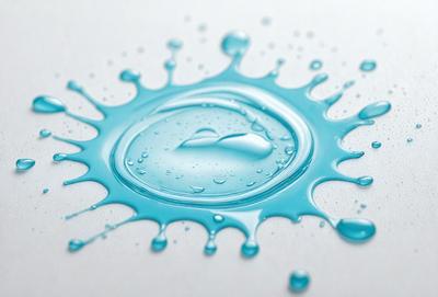 The primary subject of the image is a blue splash of water, which appears to be a blue circle or a blue dot. The setting is a white surface, possibly a wall or a table. The visual style of the image is a close-up of the blue splash, which gives it a vibrant and lively appearance. The colors and mood of the image are predominantly blue, creating a sense of calmness and tranquility.