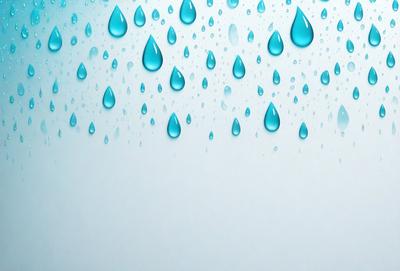 The primary subject of the image is a large number of raindrops falling on a white surface. The setting is a white wall, and the visual style is a photo. The raindrops are blue, and the overall atmosphere is calm and serene.