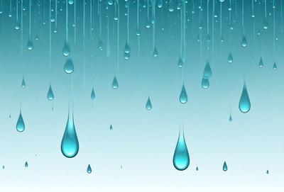 The primary subject of the image is a series of water droplets falling from the sky. The setting is a blue background, which adds a sense of depth and contrast to the scene. The visual style is a close-up of the water droplets, showcasing their individual shapes and sizes. The colors and mood of the image are predominantly blue, creating a serene and calming atmosphere.