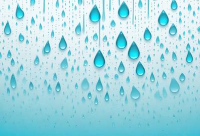 The primary subject of the image is a blue sky filled with raindrops. The setting is a clear blue sky, and the visual style is a photo. The dominant colors are blue and white, creating a calm and serene atmosphere.
