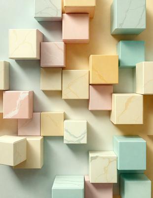 The primary subject of the image is a large wall display featuring a pattern of square tiles. The tiles are arranged in a visually appealing manner, creating a unique and eye-catching design. The setting is a white wall, which serves as a clean and neutral backdrop for the tiles. The visual style of the image is a combination of digital art and illustration, as the tiles are carefully crafted to create a cohesive and harmonious pattern. The colors and mood of the image are predomin