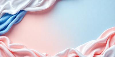 The primary subject of the image is a piece of fabric, possibly a curtain or a sheet, with a pink and white color scheme. The setting is a white background, which provides a clean and minimalist appearance. The visual style is a close-up of the fabric, showcasing its texture and details. The colors and mood of the image are predominantly pink and white, creating a soft and delicate atmosphere.