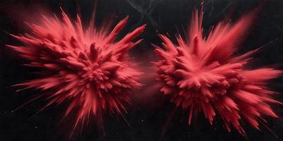 The primary subject of the image is a pair of red, pink, and white paint splatters. The setting is a black background, which contrasts with the vibrant colors of the paint splatters. The visual style appears to be a digital art or illustration, as the paint splatters are depicted in a more artistic manner than a typical photograph. The dominant colors in the image are red, pink, and white, creating a lively and energetic atmosphere.