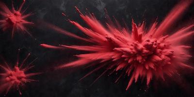 The primary subject of the image is a large, red, splattered blob or blurry shape, which appears to be a painting or a digital artwork. The setting is a black background, which contrasts with the red blob. The visual style suggests that the image is a digital artwork or a painting, rather than a photo. The colors and mood of the image are predominantly red, creating a bold and vibrant atmosphere.