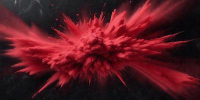 The primary subject of the image is a close-up of a red splash, which appears to be a painting or a digital artwork. The setting is a black background, which contrasts with the red splash. The visual style is a mix of photo and digital art, creating a unique and eye-catching effect. The dominant colors are red and black, giving the image a bold and striking appearance.