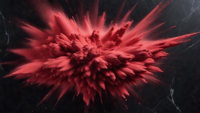 The primary subject of the image is a large, red, and white splash of paint, which appears to be a painting or a digital artwork. The setting is a black background, which contrasts with the vibrant colors of the paint splash. The visual style is a mix of digital art and painting, creating a unique and eye-catching piece. The dominant colors are red and white, with the red paint splash being the focal point of the image. The overall atmosphere is energetic and dynamic, capturing
