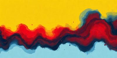The primary subject of the image is a vibrant, colorful painting featuring a red, yellow, and blue color scheme. The painting is set against a yellow background, creating a striking contrast. The visual style of the painting is a mix of digital art and illustration, giving it a unique and artistic appearance. The dominant colors in the painting are red, yellow, and blue, which contribute to a lively and energetic atmosphere.