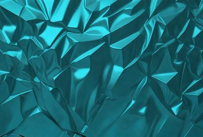 The primary subject of the image is a blue, shiny, and reflective surface. The setting is a dark background, which contrasts with the blue surface. The visual style is a close-up of the blue surface, showcasing its reflective properties. The colors and mood of the image are predominantly blue, creating a calm and serene atmosphere.
