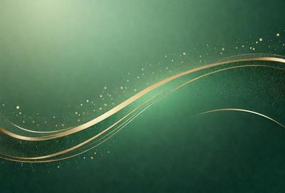 The primary subject of the image is a gold and green swirl pattern. The setting is a green background, and the visual style appears to be a digital art or illustration. The dominant colors are gold and green, creating a warm and vibrant atmosphere.