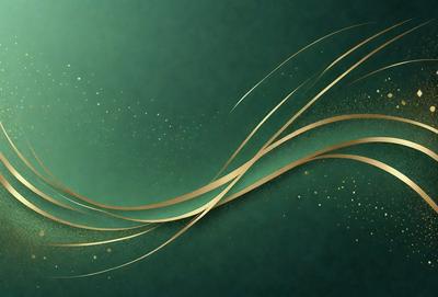 The primary subject of the image is a gold and green swirl, which appears to be a digital art or illustration. The setting is a green background, and the visual style suggests that it is a digital artwork or a drawing. The colors and mood of the image are predominantly gold and green, creating a sense of movement and flow.