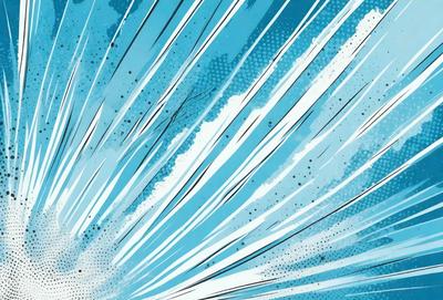 The primary subject of the image is a blue and white explosion, which appears to be a digital art or illustration. The setting is a blue sky, and the visual style suggests that it is a digital artwork or a drawing. The colors and mood of the image are predominantly blue and white, creating a sense of motion and energy.