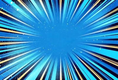 The primary subject of the image is a blue background with a yellow starburst pattern. The setting is a space-themed background, and the visual style is a digital art or illustration. The dominant colors are blue and yellow, creating a vibrant and energetic atmosphere.