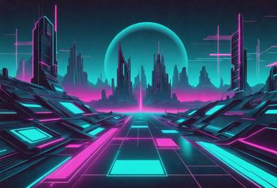 The primary subject of the image is a futuristic cityscape with a pink and blue color scheme. The setting is a neon-lit city with a large, glowing moon in the background. The visual style is a digital art or illustration, creating a vibrant and dynamic atmosphere. The colors and mood of the image are energetic and captivating, with the pink and blue hues evoking a sense of excitement and wonder.