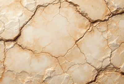 The image features a white, cracked, and chipped surface, possibly a wall or a piece of concrete. The primary subject is the cracked surface, which appears to be a part of a wall or a concrete structure. The setting is indoors, and the visual style is a close-up of the cracked surface. The colors and mood of the image are predominantly white, with a slightly aged and worn appearance.