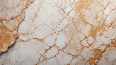 The primary subject of the image is a marble wall with a cracked and chipped appearance. The setting is a room with a marble surface, and the visual style is a close-up of the marble wall. The colors and mood of the image are predominantly brown and yellow, giving it a warm and natural ambiance.