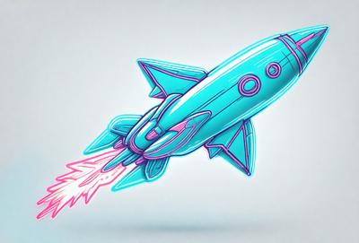 The primary subject of the image is a colorful rocket ship, which is the main object, scene, or focus of the image. The rocket is flying through the air, and its vibrant colors and design create a lively and dynamic atmosphere. The setting or background of the image is a white surface, which provides a clean and uncluttered backdrop for the rocket. The visual style of the image is digital art, as it is a computer-generated illustration of the rocket.