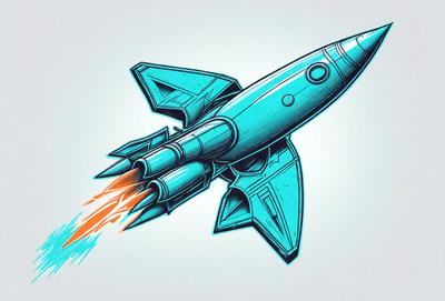 The primary subject of the image is a rocket ship, which is the main object, scene, or focus of the image. The rocket ship is depicted in a blue and orange color scheme, giving it a vibrant and dynamic appearance. The setting or background of the image is a white surface, which provides a clean and uncluttered backdrop for the rocket ship. The visual style of the image is a digital art or illustration, as it is a detailed and well-crafted representation of the rocket ship