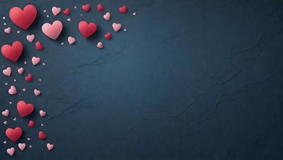 The primary subject of the image is a collection of hearts, which are displayed in various positions and orientations. The hearts are arranged on a blue background, creating a visually appealing and artistic scene. The visual style of the image is a combination of digital art and illustration, as the hearts are carefully placed and positioned to create a cohesive and harmonious composition. The dominant colors in the image are blue and pink, which contribute to a calm and serene atmosphere.