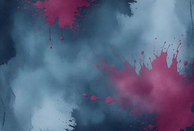 The primary subject of the image is a painting or drawing of a blue and pink background with red drips. The setting is a canvas or paper, and the visual style appears to be a mix of digital art and traditional painting. The colors and mood of the image are predominantly blue, pink, and red, creating a vibrant and lively atmosphere.
