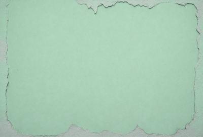 The primary subject of the image is a green wall with a peeling paint effect. The setting is a room with a green background. The visual style is a close-up of the green wall, which gives a sense of texture and depth. The colors and mood of the image are predominantly green, creating a calm and serene atmosphere.