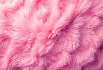 The primary subject of the image is a close-up of a pink, fuzzy, and fluffy fabric. The setting is a pink background, which complements the pink fabric. The visual style is a photo, showcasing the texture and details of the fabric. The colors and mood of the image are predominantly pink, creating a warm and inviting atmosphere.