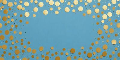 The primary subject of the image is a blue background with a pattern of gold circles scattered across it. The setting appears to be a blue surface, possibly a wall or a table, with the gold circles creating a visually appealing and interesting pattern. The visual style of the image is a combination of a photo and digital art, as the gold circles are arranged in a way that resembles a painting or a digital design. The colors and mood of the image are predominantly blue and gold, creating a sense of calmness and eleg