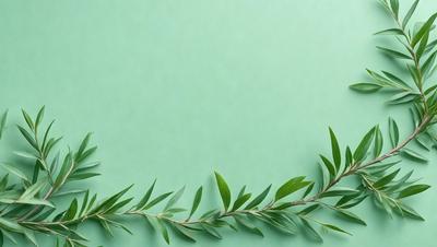 The primary subject of the image is a leafy branch with green leaves. The setting is a green background, which creates a natural and serene atmosphere. The visual style is a close-up of the leafy branch, emphasizing the details of the leaves. The colors and mood are predominantly green, which is associated with nature and tranquility.