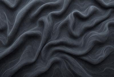 The primary subject of the image is a close-up of a blue fabric with a wavy pattern. The setting is a dark background, which contrasts with the blue fabric. The visual style is a close-up of the fabric, showcasing its texture and pattern. The colors and mood of the image are predominantly dark and moody, with the blue fabric providing a sense of depth and contrast.