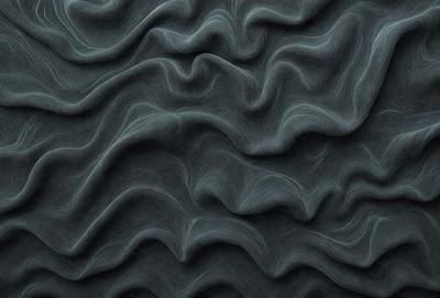 The primary subject of the image is a blue, wavy, and textured surface. The setting is a dark background, which contrasts with the blue surface. The visual style is a combination of a photo and digital art, creating a unique and intriguing pattern. The dominant colors are blue and black, giving the image a moody and mysterious atmosphere.
