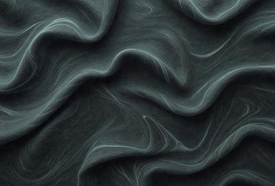 The primary subject of the image is a close-up of a blue and black patterned fabric. The setting is a dark background, which contrasts with the vibrant colors of the fabric. The visual style is a combination of a photo and digital art, creating a unique and intricate pattern. The colors and mood of the image are predominantly dark and moody, with the blue and black fabric adding a touch of elegance and sophistication.