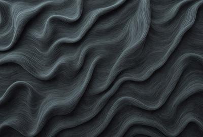 The primary subject of the image is a close-up of a blue, wavy, and textured surface. The setting appears to be a dark background, possibly a wall or a piece of fabric. The visual style of the image is a combination of a photo and a digital art or illustration, as it captures the intricate details of the blue surface. The dominant colors in the image are blue and black, creating a moody and dramatic atmosphere.