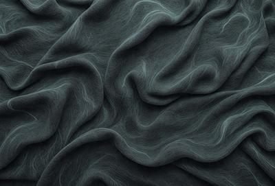 The primary subject of the image is a close-up of a blue fabric with a wavy pattern. The setting is a dark background, which contrasts with the blue fabric. The visual style is a digital art or illustration, as the fabric appears to be a digital rendering. The colors and mood of the image are predominantly dark and moody, with the blue fabric being the main focal point.