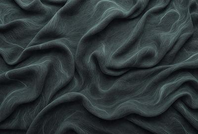 The primary subject of the image is a close-up of a blue fabric with a wavy pattern. The setting is a dark background, which contrasts with the blue fabric. The visual style is a digital art or illustration, as the fabric appears to be a digital rendering. The colors and mood of the image are predominantly dark and moody, with the blue fabric being the main focal point.