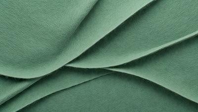 The primary subject of the image is a close-up of a green fabric, possibly a piece of wool or a textured material. The setting is a room with a wall, and the visual style appears to be a photo. The colors in the image are predominantly green, giving the scene a calm and soothing atmosphere.
