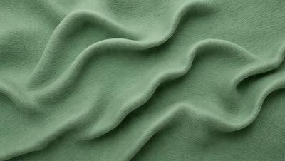 The primary subject of the image is a green fabric, which appears to be a piece of cloth or a textured surface. The setting is a close-up view of the fabric, showcasing its texture and details. The visual style is a realistic representation of the fabric, with no indication of digital art or illustration. The colors and mood of the image are predominantly green, giving it a natural and serene atmosphere.