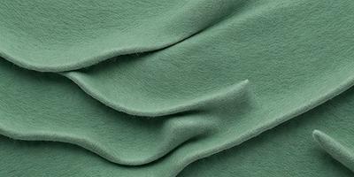 The primary subject of the image is a green fabric, which appears to be a piece of leather. The setting is a close-up view of the fabric, showcasing its texture and color. The visual style is a realistic representation of the fabric, and the colors and mood convey a sense of natural and earthy tones.
