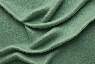 The primary subject of the image is a green fabric, which appears to be a piece of velvet. The setting is a close-up view of the fabric, showcasing its texture and color. The visual style is a realistic representation of the fabric, and the colors and mood are predominantly green, giving the image a calm and soothing atmosphere.