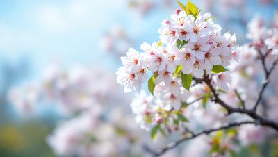 The primary subject of the image is a tree with white flowers blooming on it. The tree is located in a sunny, outdoor setting. The visual style of the image is a photo, capturing the beauty of the blossoming tree. The dominant colors in the image are white and pink, creating a serene and peaceful atmosphere.