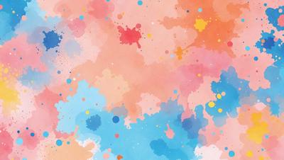 The primary subject of the image is a colorful, abstract painting featuring a mix of blue, pink, and yellow colors. The setting is a canvas, and the visual style is a combination of digital art and illustration. The painting has a vibrant and lively atmosphere, with the colors creating a sense of energy and movement.