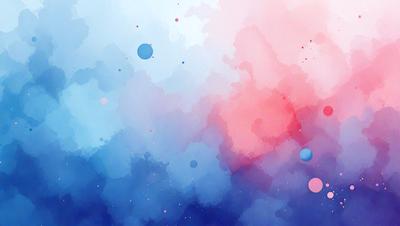 The primary subject of the image is a colorful, abstract painting featuring a blue background with red and pink elements. The visual style of the painting is a mix of digital art and illustration, creating a vibrant and dynamic atmosphere. The colors and mood of the painting are predominantly blue, red, and pink, with a sense of energy and creativity.