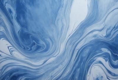 The primary subject of the image is a blue and white swirling pattern, which appears to be a painting or a digital artwork. The setting is a white background, which provides a clean and minimalist appearance. The visual style is a combination of painting and digital art, creating a unique and captivating visual experience. The dominant colors are blue and white, which evoke a sense of calmness and tranquility.