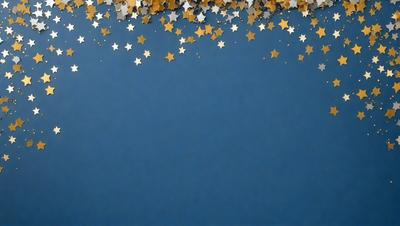 The primary subject of the image is a blue background with a pattern of stars. The setting is a dark blue sky, and the visual style appears to be a digital art or illustration. The dominant colors are blue and gold, creating a calm and serene atmosphere.