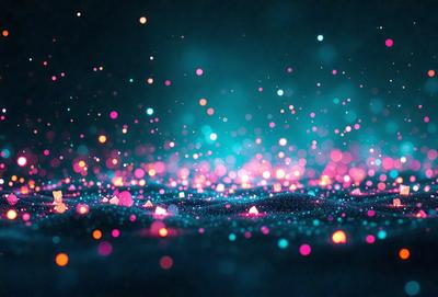 The primary subject of the image is a blue background with a multitude of colorful lights, creating a vibrant and lively atmosphere. The setting appears to be a dark room, with the lights illuminating the space. The visual style of the image is a combination of digital art and illustration, as the lights are depicted in a way that resembles a digital artwork or a painting. The colors and mood of the image are predominantly blue and pink, with the lights adding a sense of energy and