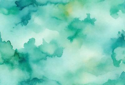 The primary subject of the image is a cloudy sky, which is the main object, scene, or focus of the image. The setting/background consists of a watercolor painting, giving the image a visual style that is artistic and creative. The colors and mood of the image are predominantly green, which adds a sense of calmness and tranquility to the scene.